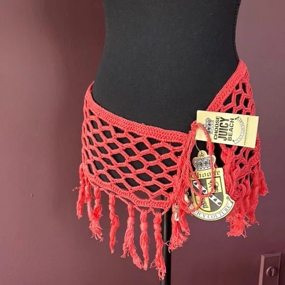 Juicy Couture Coral Crochet Fringe Skirt, L - Picture 1 of 7